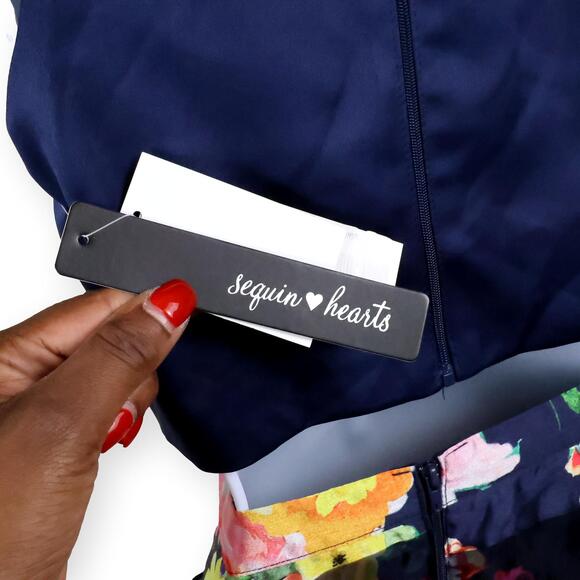 Sequin Hearts Juniors Navy Floral Formal Ball Gown 2-pc SZ 1 NWT - Picture 5 of 11